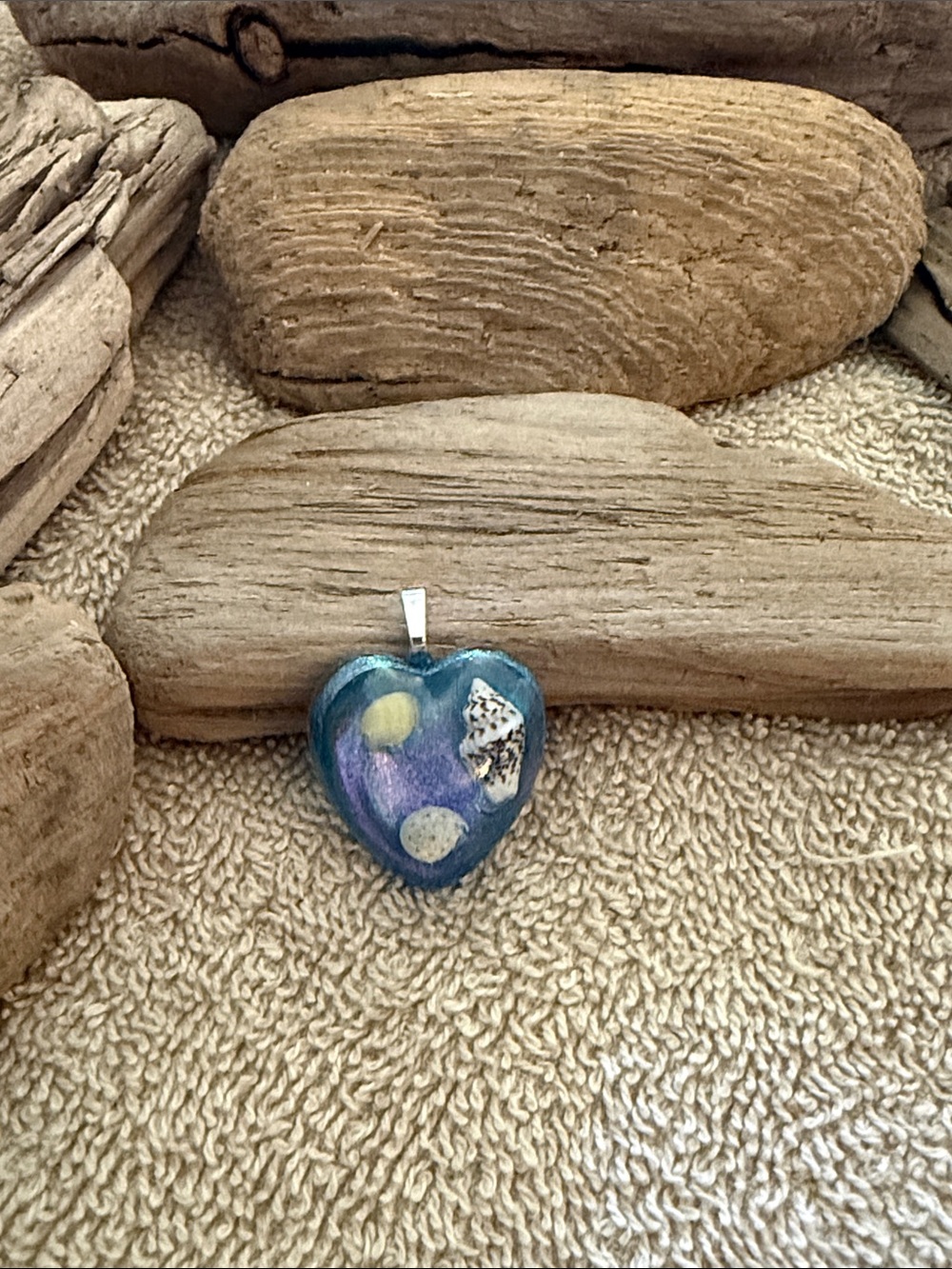 Hand Crafted Blue Heart Pendant with Iridescent Accents